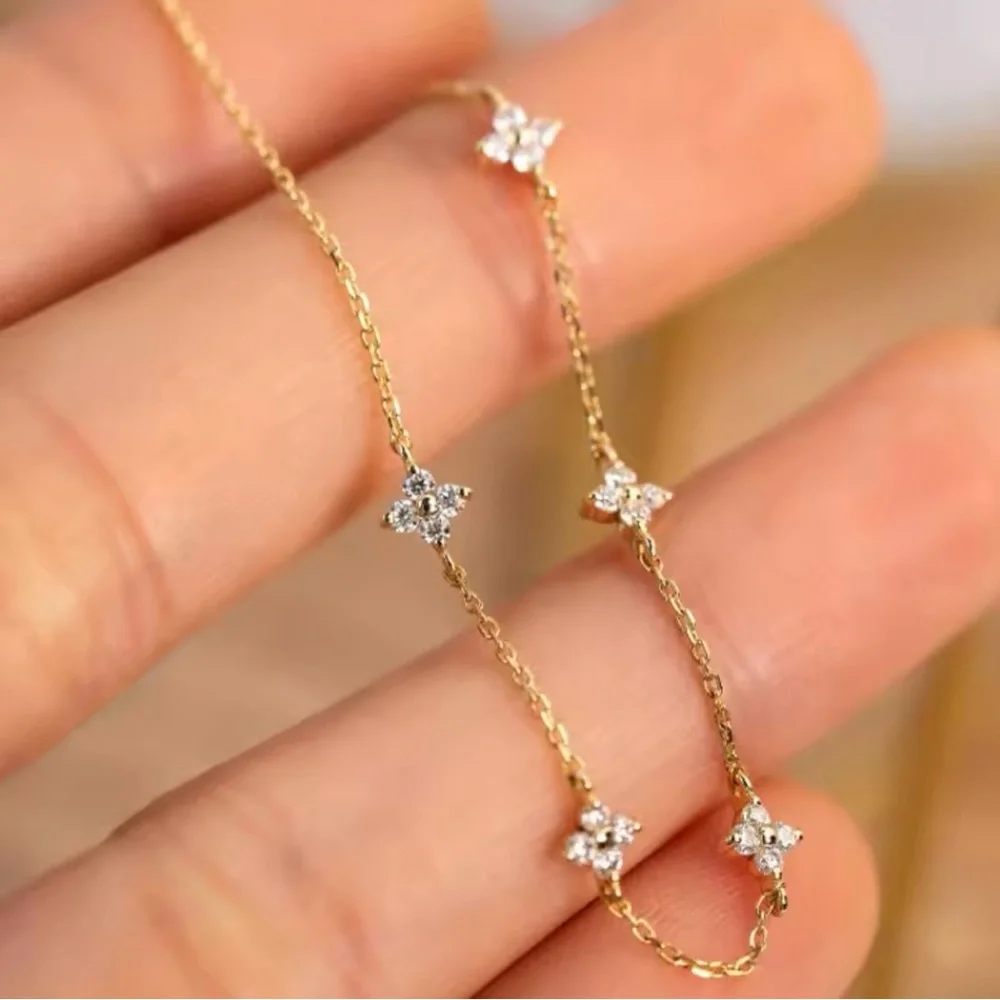 NWT 925 Sterling Silver Gold Plated Clover Bracelet Size Adjustable